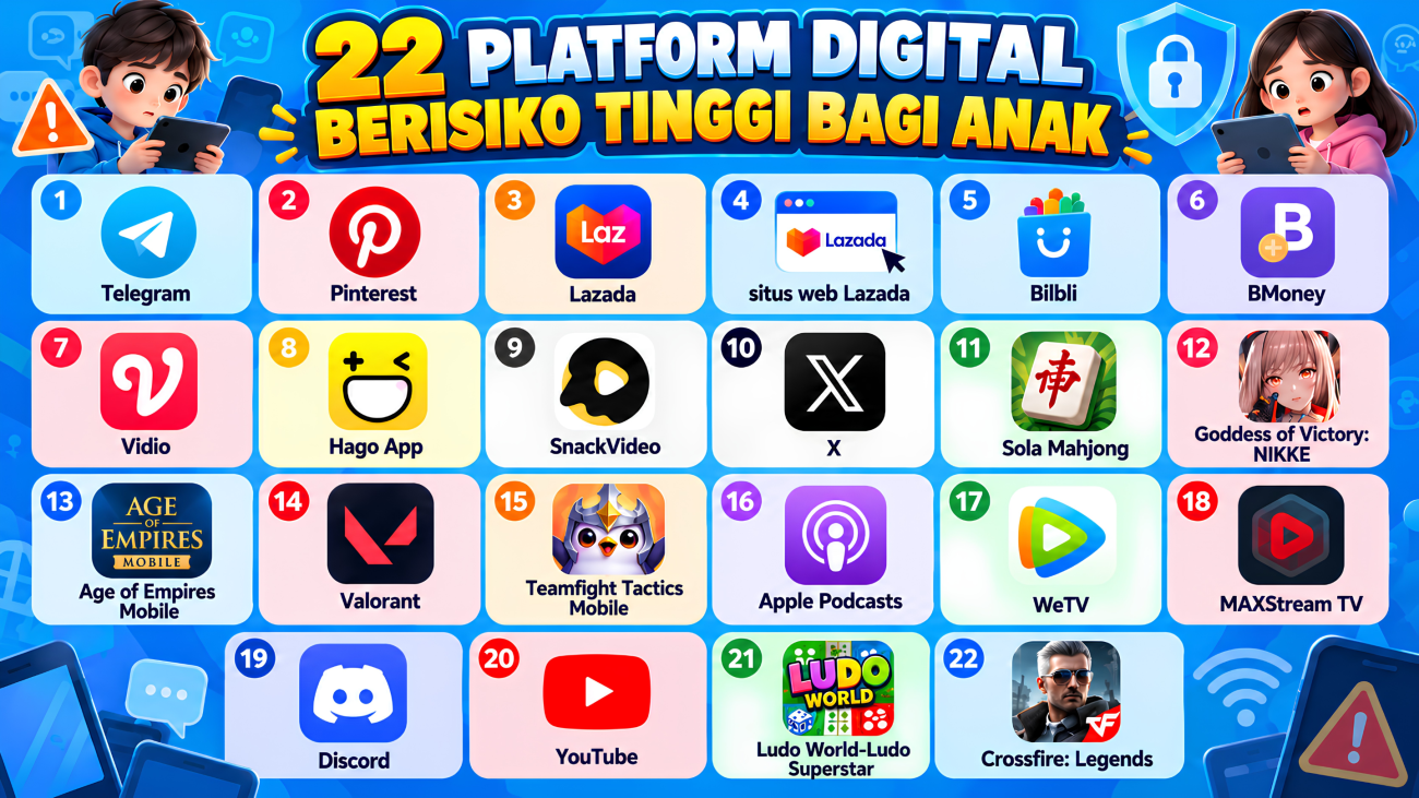Komdigi Tetapkan 22 Platform Digital Berisiko Tinggi bagi Anak